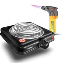 Fogareiro Fogão Cooktop 220v Elétrico Portátil 1000w Com Maçarico Automático Isqueiro A Gás