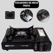 Fogareiro Fogão de Mesa Portátil Camping Pesca a Gás Ajustável Acendedor Automático Frontier - Preta
