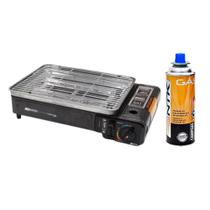 Fogareiro Fogão Portátil Com Grelha Chapa Maleta Camping Acampamento Pesca Magus+ Refil Gás Nautika