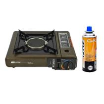 Fogareiro Fogão Portátil Com Maleta Para Camping Acampamento Pesca Duo Ceramik + Refil Gás Nautika