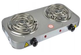 Fogareiro Fogão Portátil e Elétrico Cinza Prata Cooktop Camping 2 Bocas BAK 110V