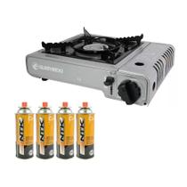 Fogareiro Horizontal Duppio Cinza-Guepardo+Kit 4 Und Gas