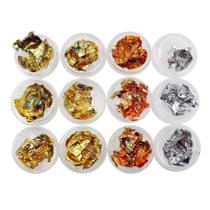 Foil folhas de ouro 3 tons p/ encapsulamento das unhas 12un