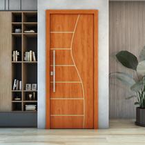 Folha de Porta de Madeira Frisada 210x90 Espessura 3,5cm Valuchi Marrom/Mogno