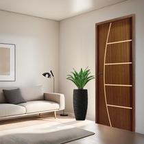 Folha de Porta em Madeira Frisada 2 210x60x3,5cm Gitale Portas Marrom/Carvalho Ébano