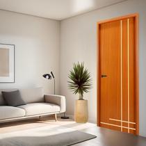 Folha de Porta em Madeira Frisada 5 210x80x3,5cm Gitale Portas Marrom/Mogno
