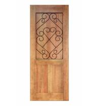 Folha de Porta Madeira Maciça Meia Grade Coração Duplo 90x210x3,5cm Cedro Rosa