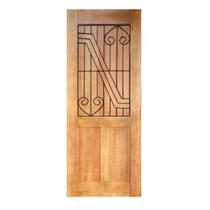 Folha de Porta Madeira Maciça Meia Grade Coração Geometric 80x210x3,5cm Cedro Rosa