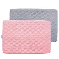 Folha para Pack n Play Protetor Acolchoado à Prova D'água, 2 Pack Premium Compatível com Pack n Play Pad Cover 39 "X 27" se encaixa para Bebê Dobrável e Colchão Playard, Mini Berço Portátil, Cinza e Rosa