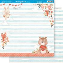 Folha para Scrapbook Dupla Face - Amor Aquarela: Urso - SD-1184 - Litoarte