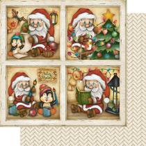 Folha para Scrapbook Dupla Face Natal - Papai Noel Pequeno em Quadros - SDN - 084 - Litoarte