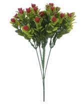 FOLHAGEM COM MINI FLOR PLT. X6 GALHOS VERMELHO 25cm