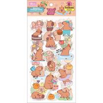 Folhas de Adesivos Transparente 6 Folhas Capivara Capyclub Fofo - Tilibra