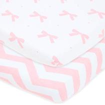 Folhas de berço sleeper bedside Compatível com Milliard Side Sleeper Encaixa 21 x 36 Colchão Sem Agrupamento Algodão de Jersey Macia Snuggly Laços Rosa, Chevron 2 Pacote