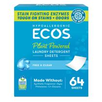 Folhas de detergente para roupa ECOS Free and Clear 64 folhas