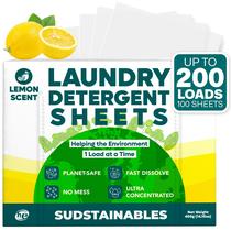 Folhas de detergente para roupa sustentáveis com 200 cargas de aroma de limão