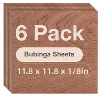 Folhas de madeira compensada Rowood Bubinga 3mm 30x30cm, pacote com 6 para artesanato