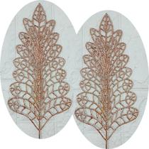 Folhas Flores Árvore Natal Gliter Rose Gold 40cm Kit 6pçs