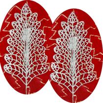 Folhas Flores Enfeite Árvore Natal Gliter Prata 40cm 12pçs