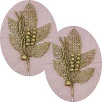 Folhas Flores Enfeite Natal Gliter Dourado Kit 4pçs De 45cm Folhas Flores Enfeite Natal Gliter Dourado Kit 4pçs De 45cm