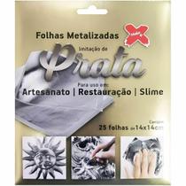 Folhas Metalizadas Imitação Prata Make+ 25 Unidades 14x14cm