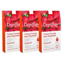 Folhas Prontas Corporais Depilflax Morango - 3 Cx/ 20 Und