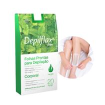 Folhas Prontas de Depilação Corporal Pernas Depilflax Morango Hortelã Natural 20un Depilatórias