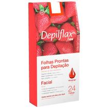 Folhas Prontas Depilação Facial Depilflax Morango 24un Folhas Prontas Depilação Facial Depilflax Morango 24un