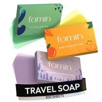 FOMIN - Sabonetes de papel antibacteriano para lavar as mãos - (300 folhas), sabonetes de viagem portáteis de laranja, melaleuca e lavanda, minisabonete de acampamento dissolúvel, sabonete portátil para mãos