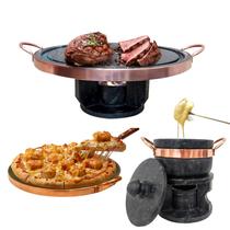 Fondue 23cm Pedra Sabão+ Fondue 800ml+ Forma Para Pizza 27cm Curado