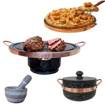 Fondue 27cm+ Panela 500ml+ Forma para Pizza 23cm+ Pilão Almofariz Curado