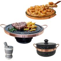 Fondue 32cm+ Panela 500ml+ Forma para Pizza 32cm+ Pilão Alto Curado - Arte Nativa Pedras