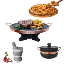 Fondue 37cm+ Panela 500ml+ Forma para Pizza 32cm+ Pilão Alto Curado - Arte Nativa Pedras