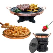 Fondue 37cm Pedra Sabão+ Fondue 500ml+ Forma Para Pizza 23cm Curado - Arte Nativa Pedras