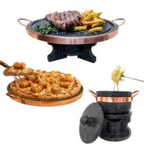 Fondue 37cm Pedra Sabão+ Fondue 800ml+ Forma Para Pizza 27cm Curado