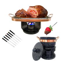 Fondue Retangular+ Fondue De 500ml+ 6 Garfos Pedra Sabão Curado