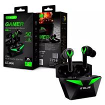 Fone Bluetooth Gamer 5.0 It blue Le-2406 Com Microfone Academia, Treino, Corrida, cor preto com luz verde Fone Bluetooth Gamer 5.0 It blue Le-2406 Com Microfone Academia, Treino, Corrida, cor preto com luz verde