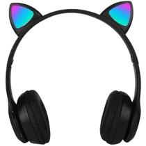 Fone Bluetooth Gatinho com LED Colorido PRETO