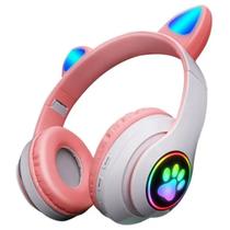 Fone bluetooth headset gamer lehmox, orelhas de gatinho rosa
