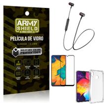 Fone Bluetooth HS-615 Samsung A30 + Capinha Anti Impacto + Película 3D - Armyshield