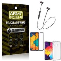 Fone Bluetooth Hs615+Capa Anti Shock+Película 3D Samsung A30 - Armyshield