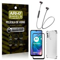 Fone Bluetooth Hs615 Moto G10+Capinha Anti Shock+Película 3D