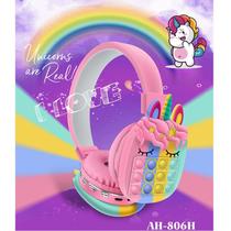 Fone Bluetooth Infantil Menina Unicórnio Rosa Pop It
