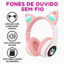 Fone Bluetooth Infantil Rosa com Luz LED para Meninas