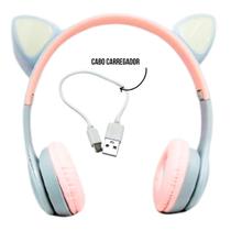 Fone Bluetooth Infantil Sem Fio Led Com Orelha de Gato Cinza