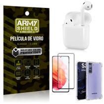 Fone Bluetooth LY-122 Samsung S21 + Capinha Anti Impacto + Película 3D - Armyshield