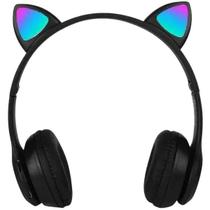 Fone Bluetooth Orelha De Gato Led Colorido (PRETO)