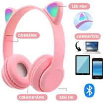 Fone Bluetooth Orelha De Gato Led Colorido (ROSA)