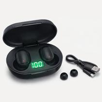 Fone Bluetooth Sem Fio TWS Preto com Estojo de Carregamento
