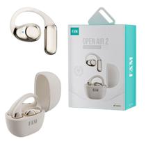 Fone De Ouvido Bluetooth 5.0 FAM OWS301 Open Air 2 C/Micrifone Condução Ossea Confortavél Off-White